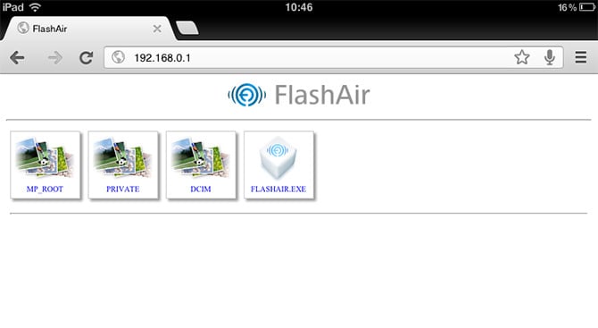 Die Flash Air im Chrome Browser des iPad