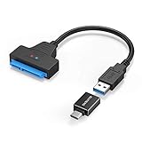 ELUTENG USB 3.0 auf SATA Adapter Kabel 5 Gbp/s, Unterstützung UASP SATA USB SSD Adapter 20 cm / 7,87 Zoll mit USB Type C auf USB 3.0 Adapter Kabel für 2,5 Zoll HDD SSD, Schwarz