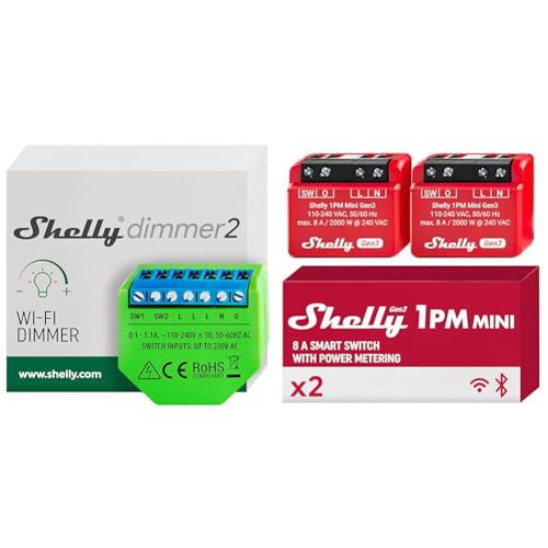 Shelly Dimmer 2, Intelligenter Wlan Dimmer & 1PM Mini Gen3 | WLAN- und Bluetooth-Smart-Switch-Relais