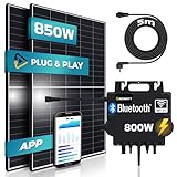 SUNNIVA® Balkonkraftwerk 850W/800W Solaranlage mit 800W GROWATT Micro Wechselrichter und 5m Anschlusskabel, WIFI & Bluetooth integriert, drosselbar & upgradebar auf 600W oder 800W, 2x 425W...