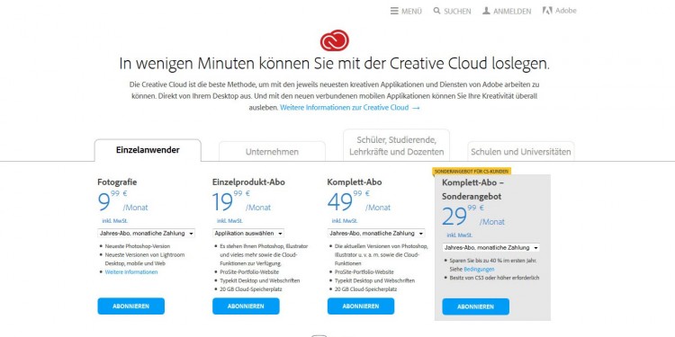 Creative Cloud Abo Angebote