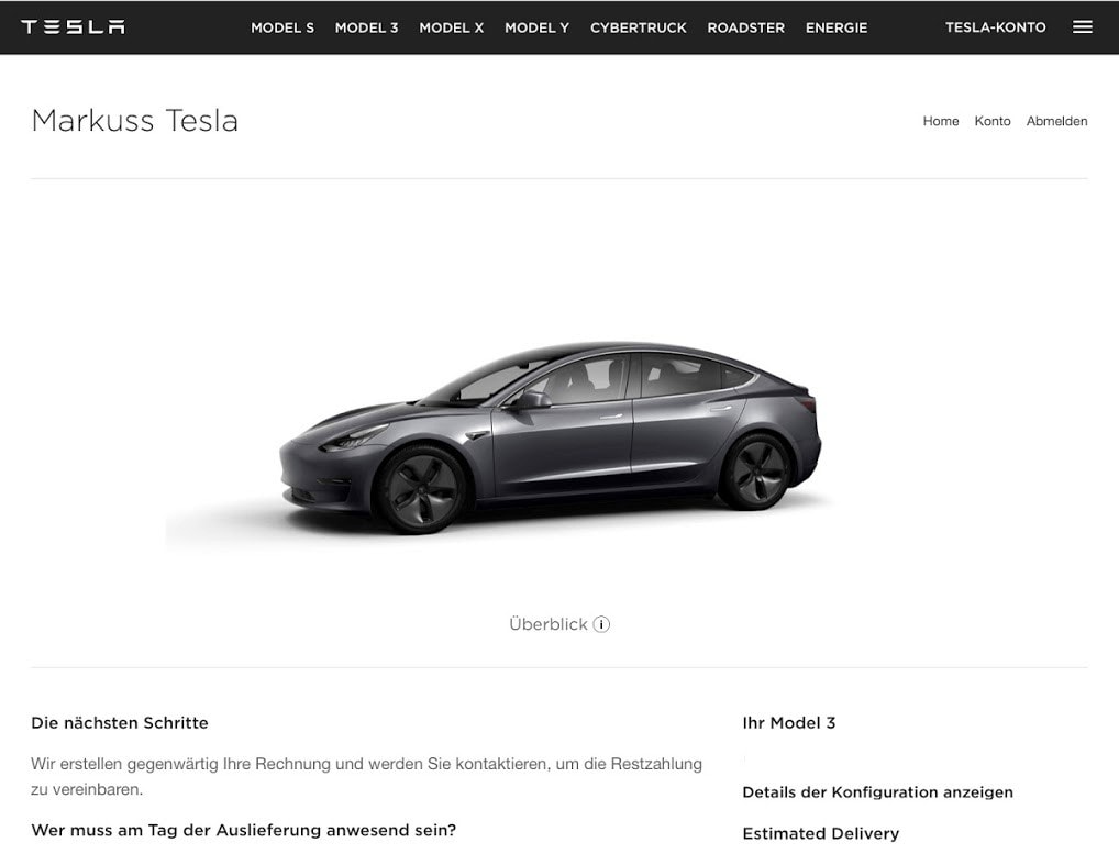 Ich habe einen Tesla Model 3 bestellt • nachbelichtet