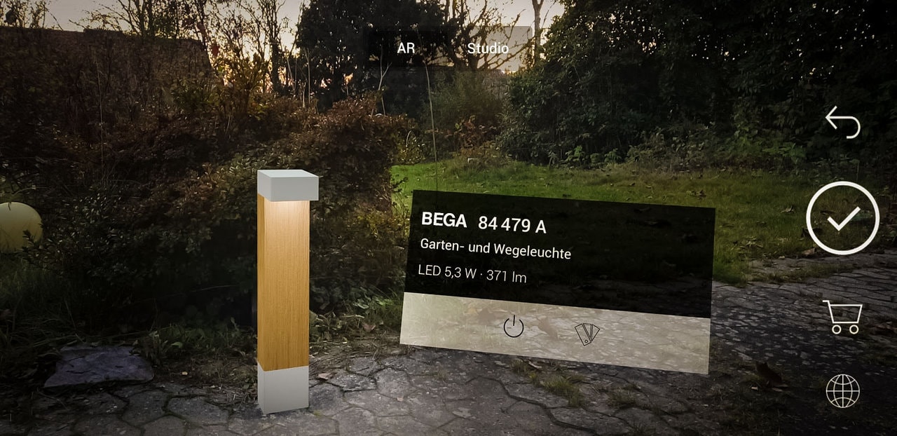 BEGA Leuchten in der BEGA AR App positioniert